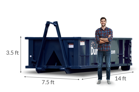 Person Standing in Front of Dumpster With Dimensions