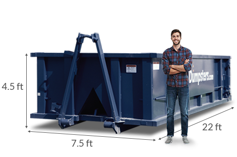 Person Standing in Front of Dumpster With Dimensions