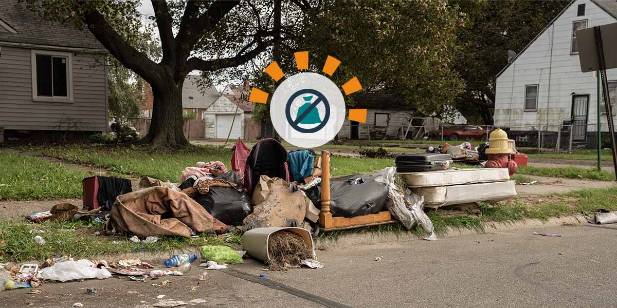 Pile of Household Junk and Debris in Front Yard