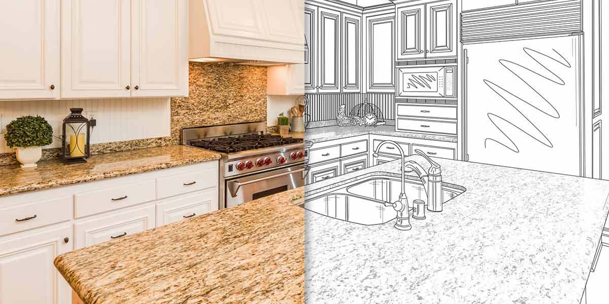 A Rendering of a Kitchen Combined With a Finished Kitchen.