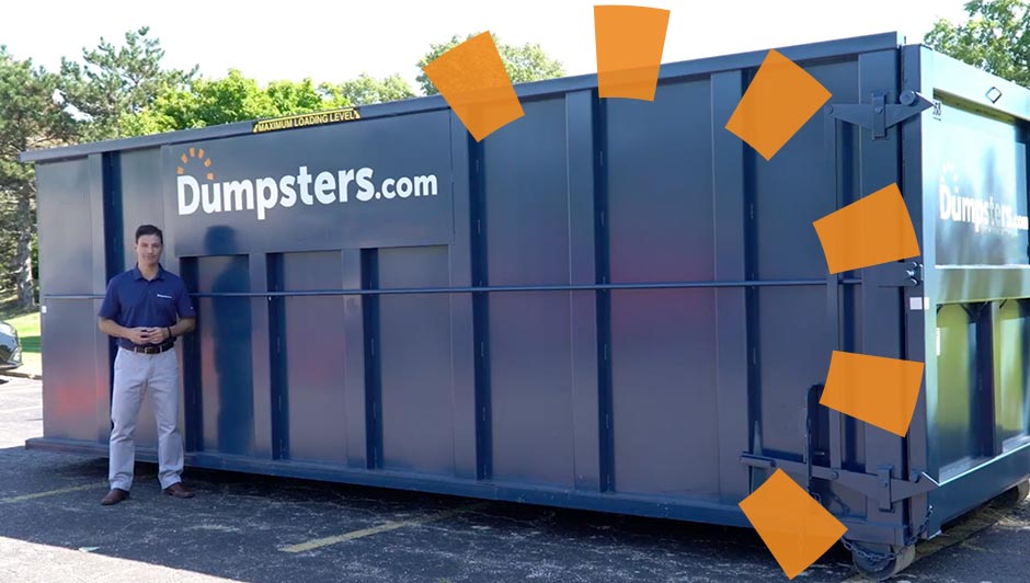 Person Standing in Front of Dumpsters.com Dumpster