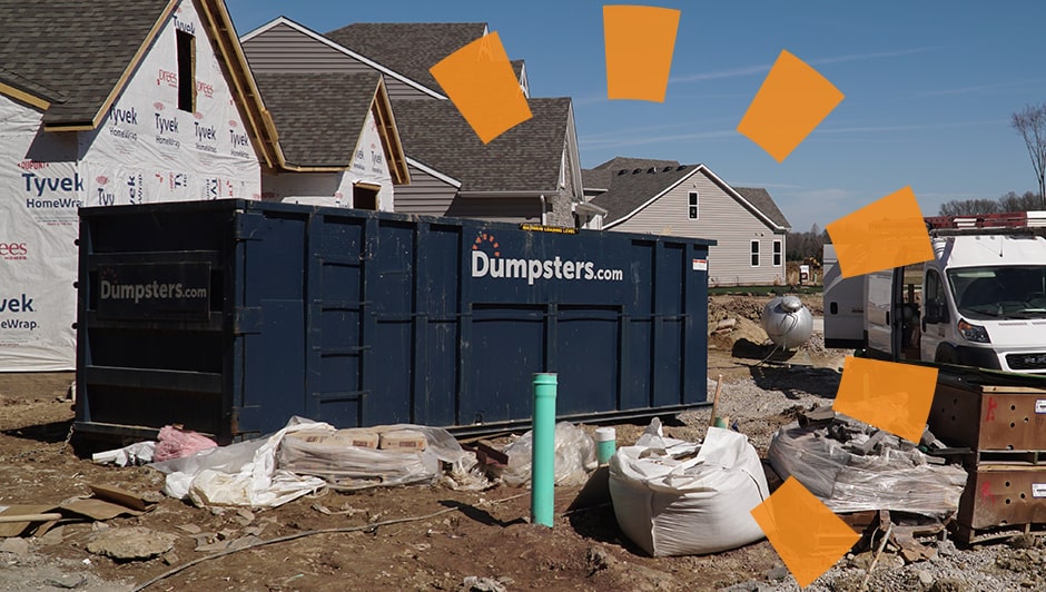 A Dumpsters.com Roll Off Dumpster On-Site at a Home Build.