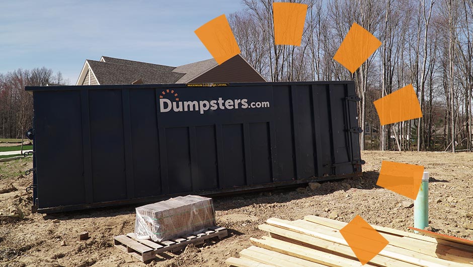 Dumpsters.com construction roll off dumpster at a jobsite