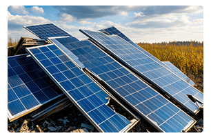 Solar panels installed in an open field with the sun shining down.