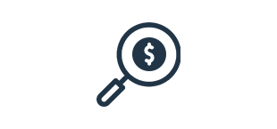 Magnifying glass with dollar sign icon.